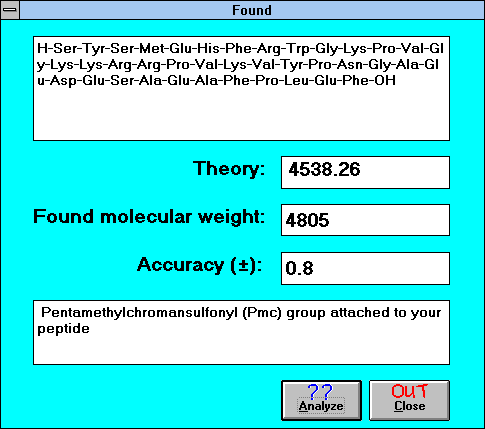 Screen Capture of Analyze Function