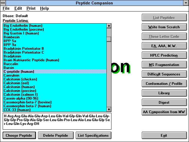 Screen Capture of List Peptides Function